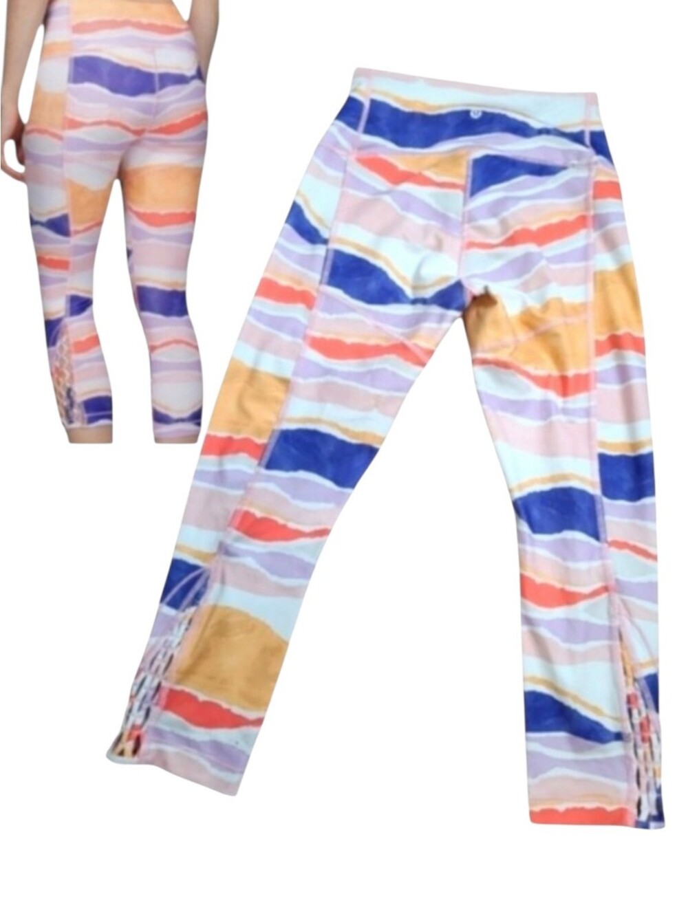 Lululemon Womens True Self Crop Bleacher Stripe Iris Flower Luon Leggings 6